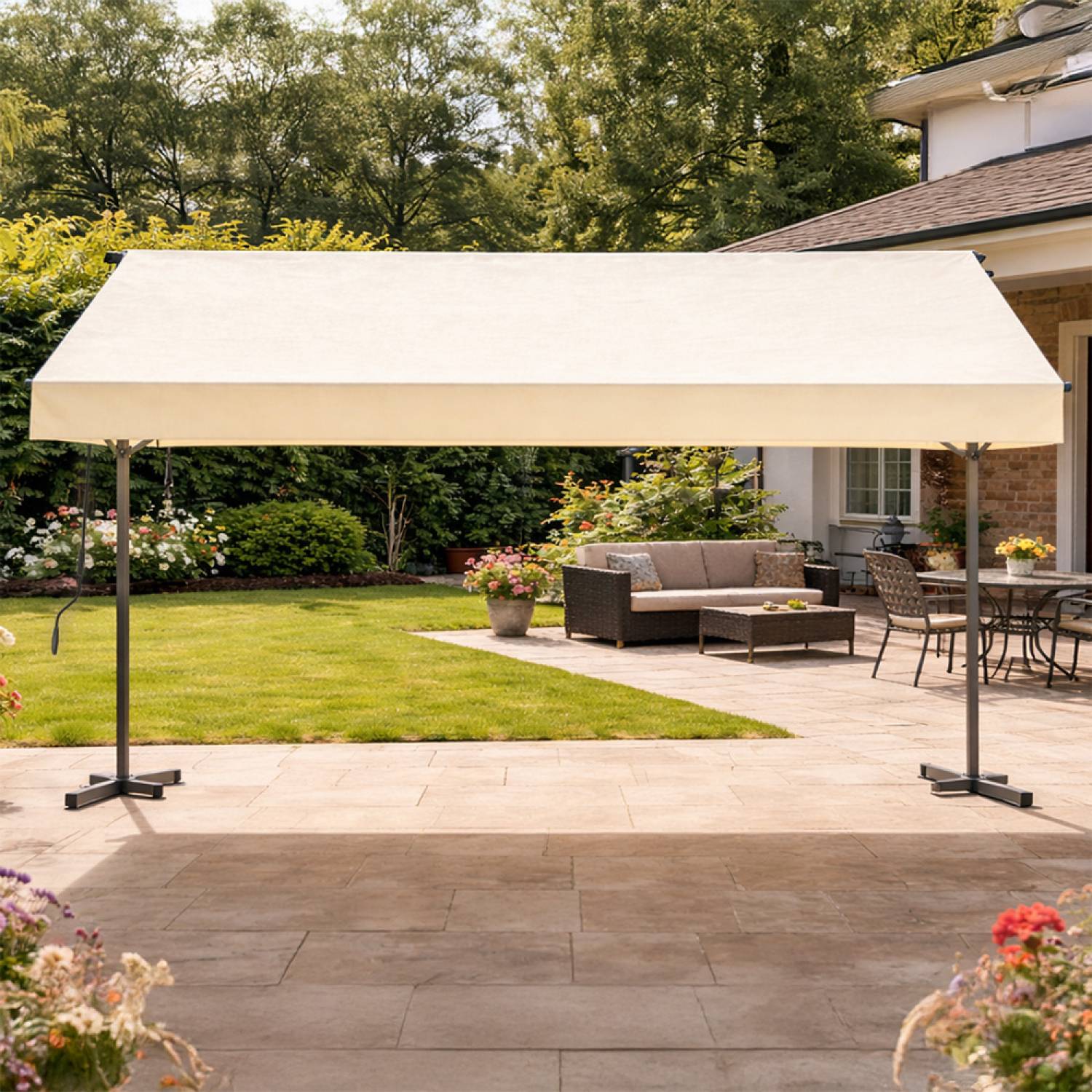 Store banne double pente manuel 4 x 1,5-1,5 m beige hydrofuge ISEO - Image 3