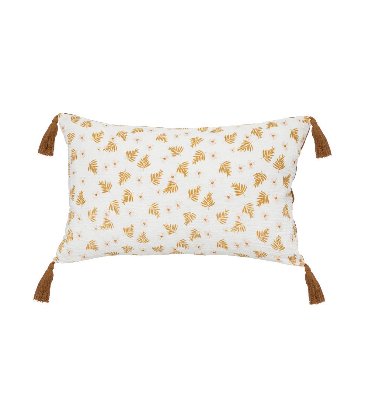 Coussin décoratif Blanc & Cannelle avec pompons  30 x 50 cm - Image 1