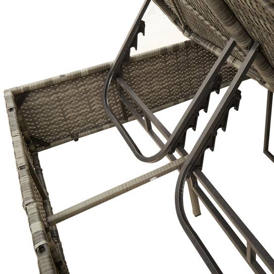 Chaise longue | Transat | Bain de soleil double avec toit et rideaux gris résine tressée - Image 8
