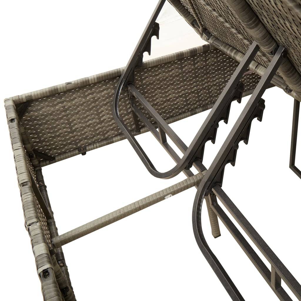 Chaise longue | Transat | Bain de soleil double avec toit et rideaux gris résine tressée - Image 8