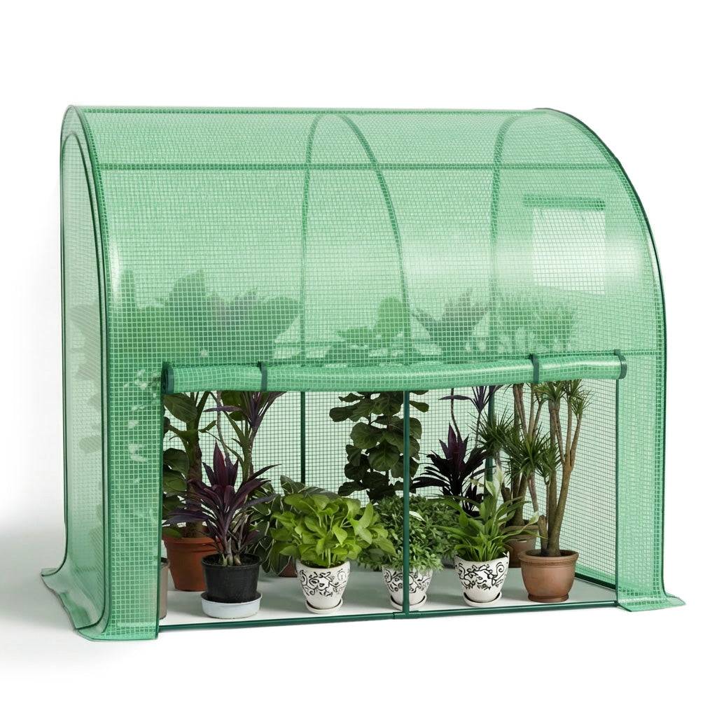 Vounot - Serre d'hivernage murale adossée 200x100x180cm vert - Bâche PE imperméable, anti-UV - Balcon, terrasse, jardin - Image 1