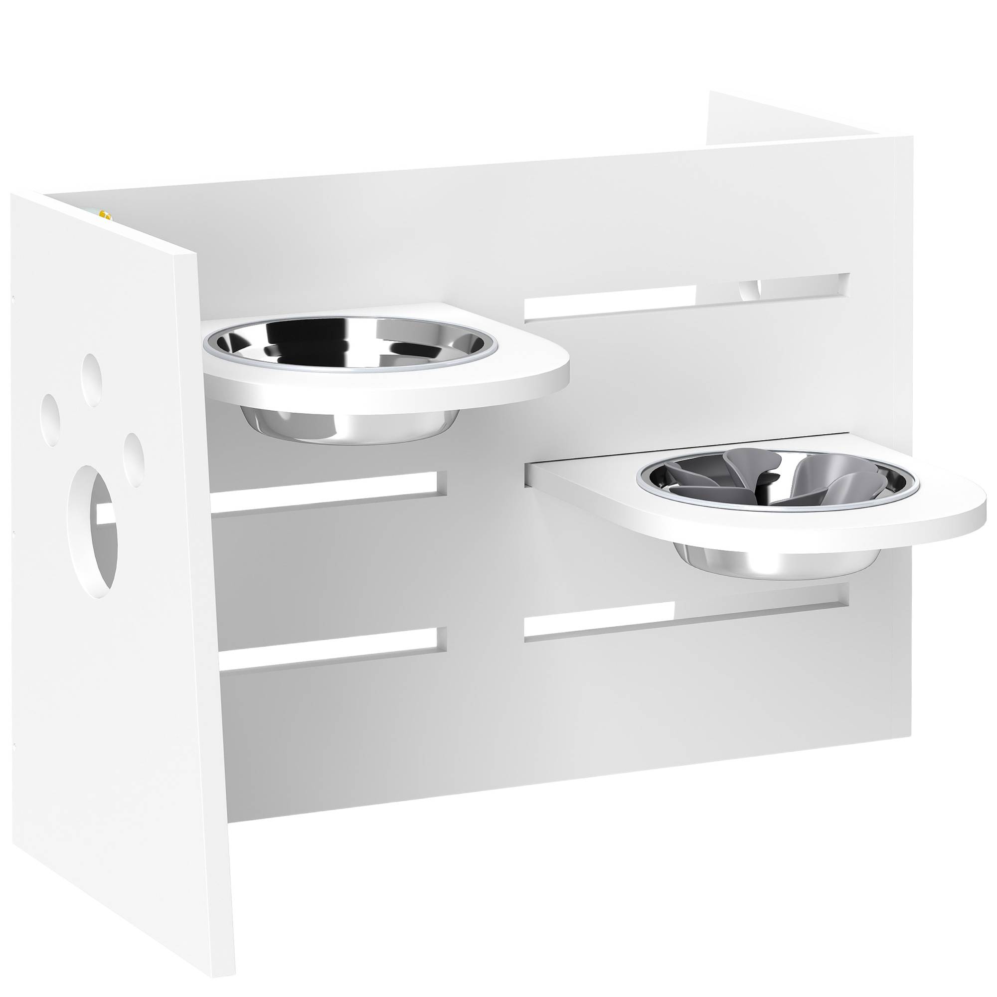 Gamelle double surélevée pour chiens, hauteur réglable et système d'alimentation lente, 63 x 58,5 x 40 cm, blanche - Image 2