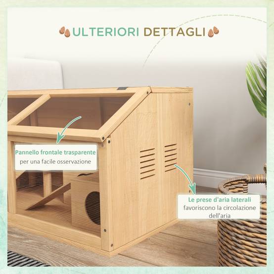 Cage hamster en bois sapin pour petits rongeurs avec pont et plateforme 85x45x44cm naturel - ComfortXL Outdoor Living - Image 8