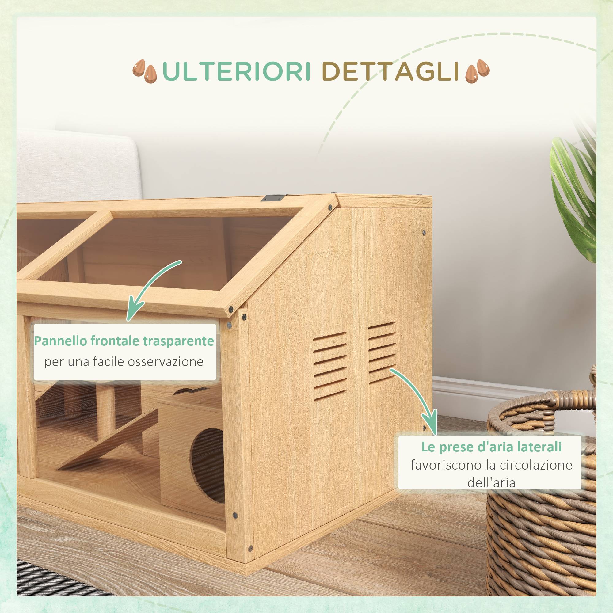 Cage hamster en bois sapin pour petits rongeurs avec pont et plateforme 85x45x44cm naturel - ComfortXL Outdoor Living - Image 8