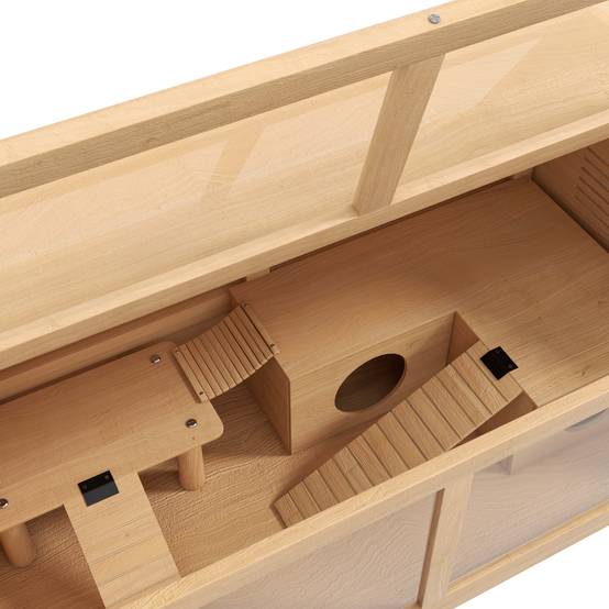 Cage hamster en bois sapin pour petits rongeurs avec pont et plateforme 85x45x44cm naturel - ComfortXL Outdoor Living - Image 10