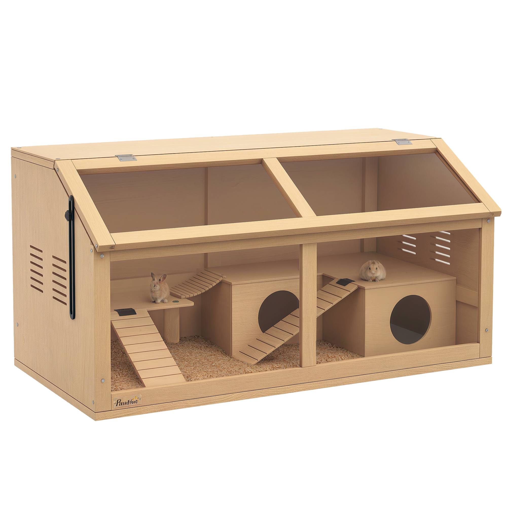 Cage hamster en bois sapin pour petits rongeurs avec pont et plateforme 85x45x44cm naturel - ComfortXL Outdoor Living
