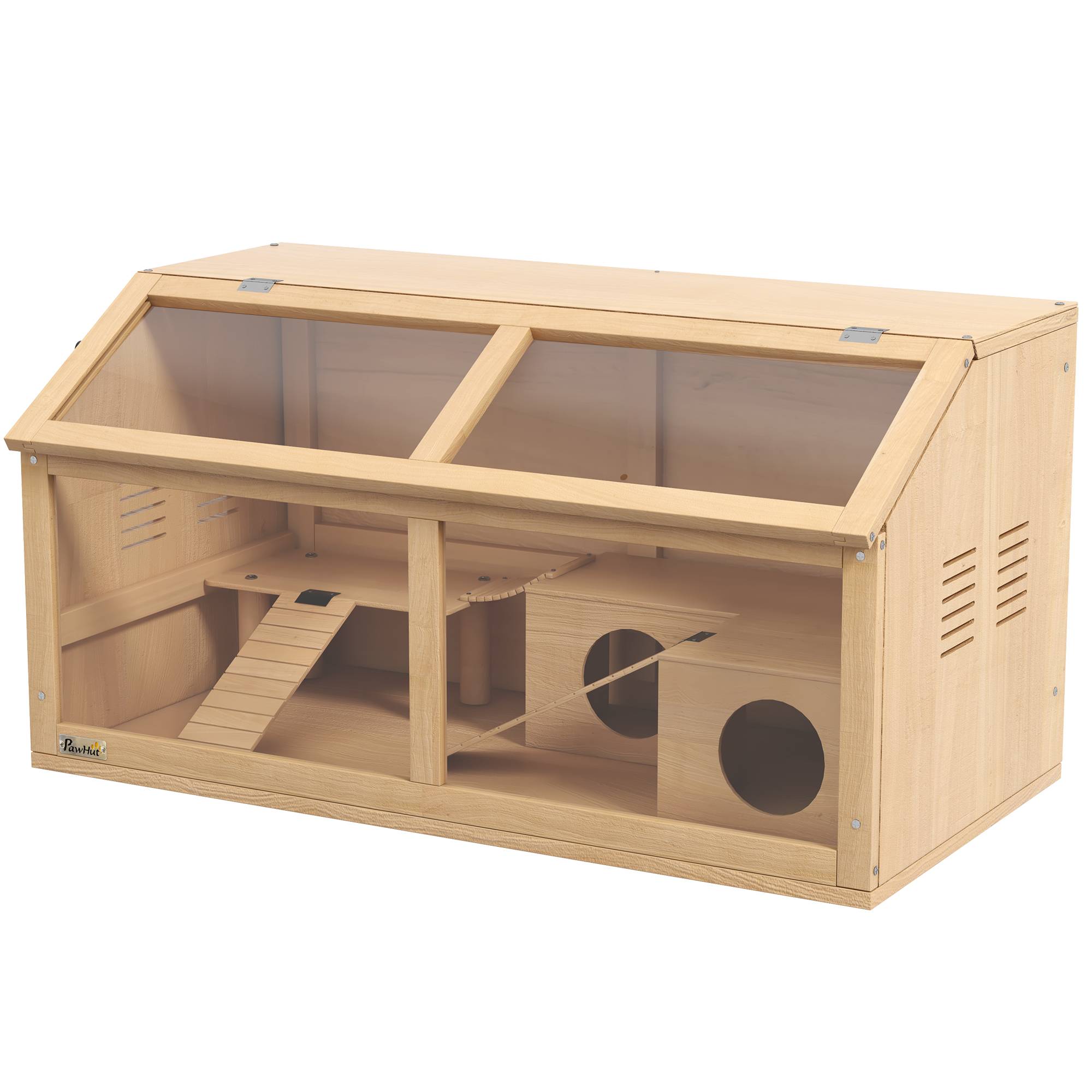 Cage hamster en bois sapin pour petits rongeurs avec pont et plateforme 85x45x44cm naturel - ComfortXL Outdoor Living - Image 2