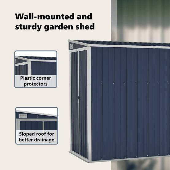 Abri de jardin mural Acier galvanisé Double porte Rangement outils 118x288x178cm Anthracite - ComfortXL Outdoor Living - Image 10