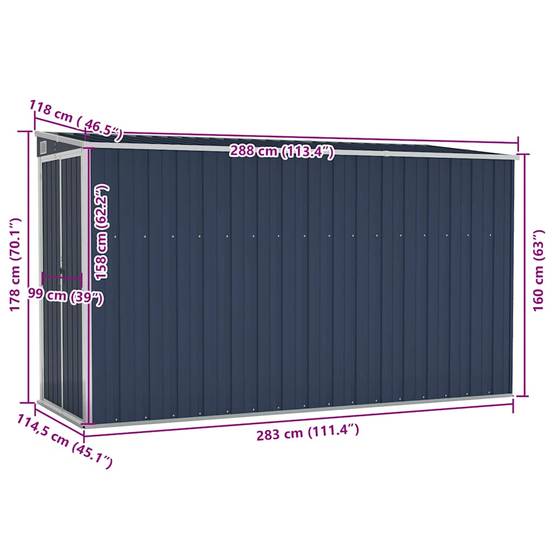 Abri de jardin mural Acier galvanisé Double porte Rangement outils 118x288x178cm Anthracite - ComfortXL Outdoor Living - Image 7