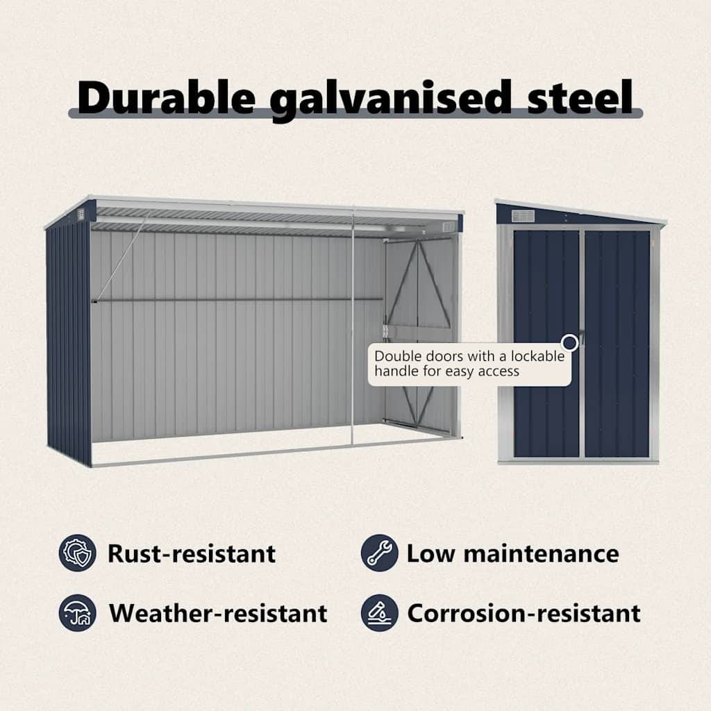 Abri de jardin mural Acier galvanisé Double porte Rangement outils 118x288x178cm Anthracite - ComfortXL Outdoor Living - Image 8