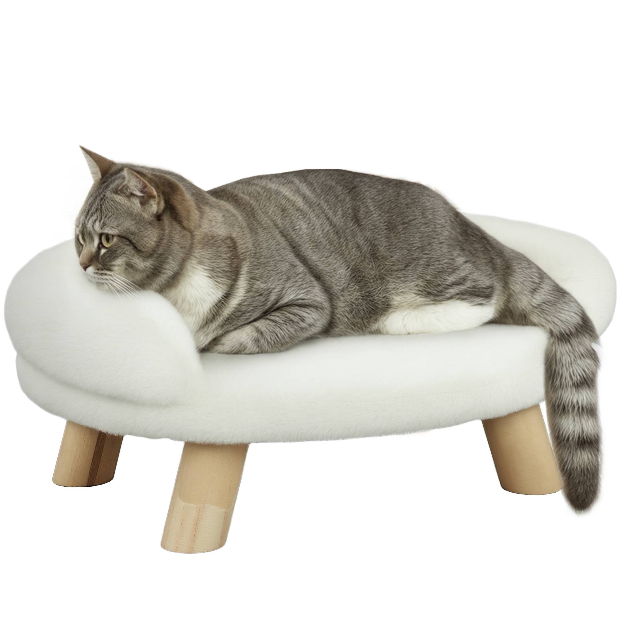 Lit pour chat et chien bois et peluche blanc crème 47 x 40 x 20 cm - PANGIVO - Image 1