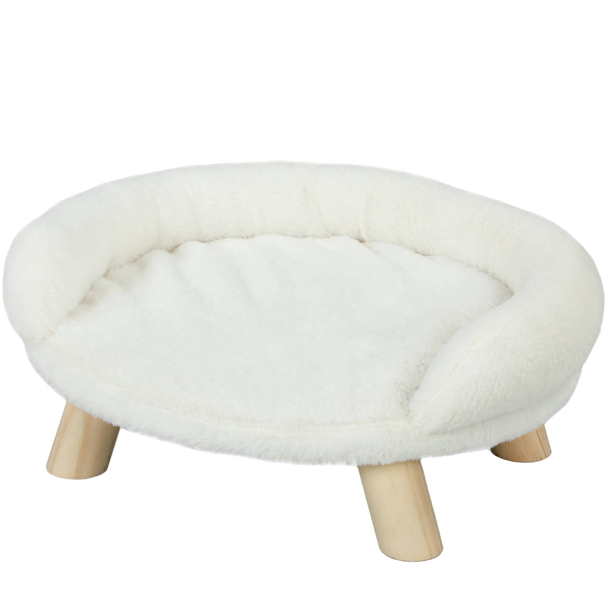 Lit pour chat et chien bois et peluche blanc crème 47 x 40 x 20 cm - PANGIVO - Image 2