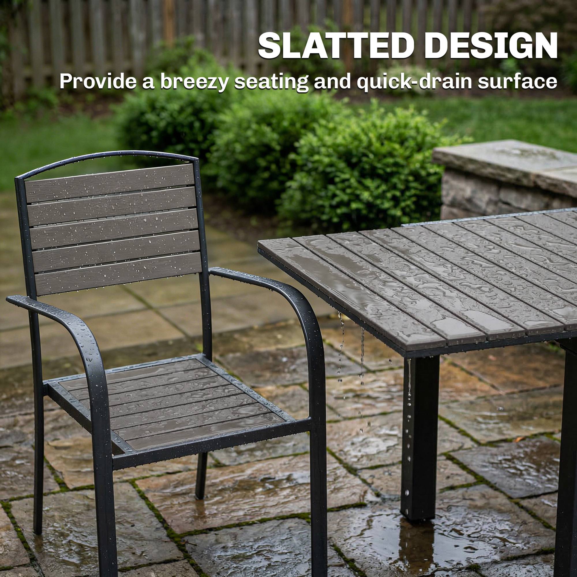 Ensemble de jardin 7 pièces table extensible et 6 chaises, style bois, cadre aluminium avec design à lattes - Image 8
