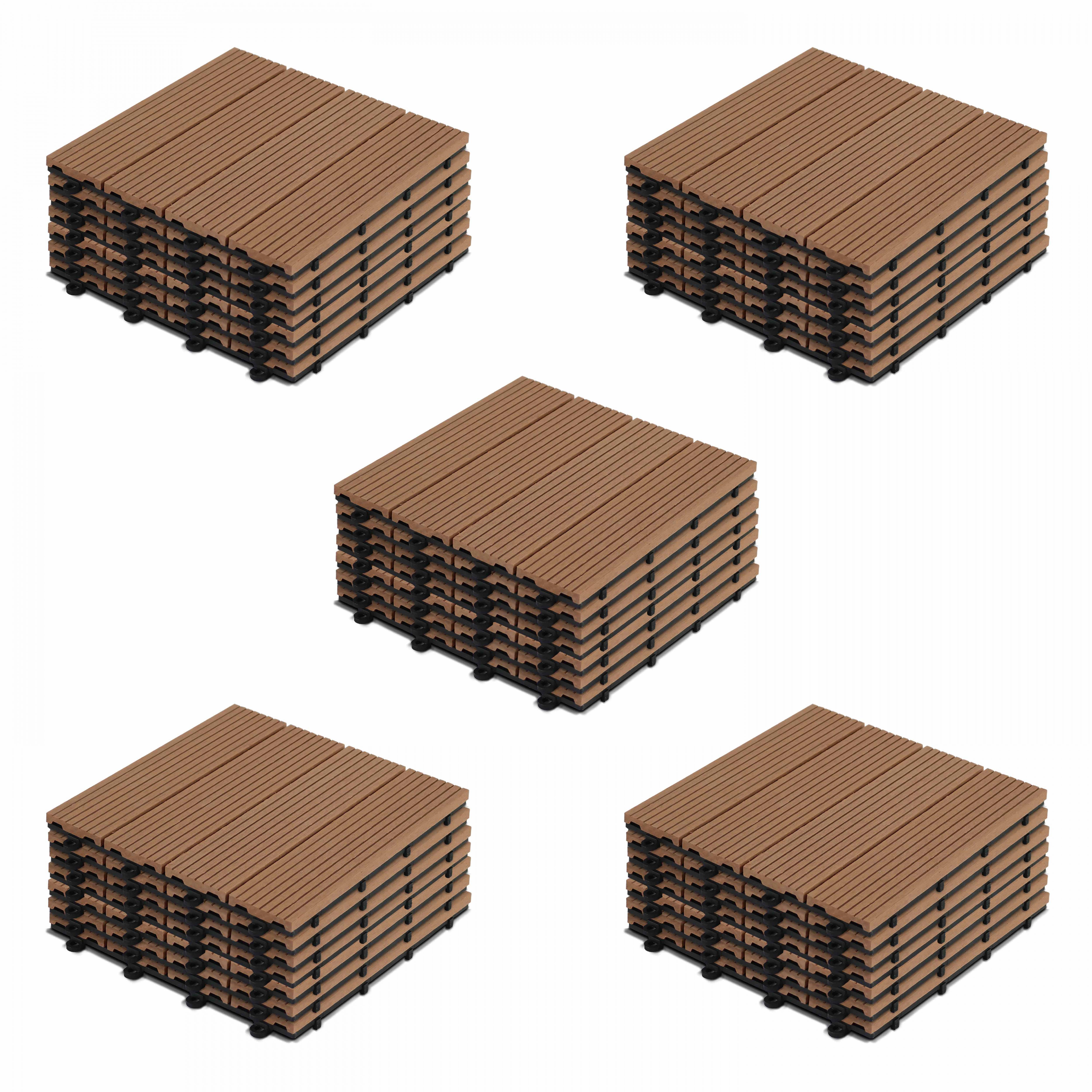 Oviala - Lot de 40 dalles clipsables bois synthétique marron Padang - Oviala - Image 1