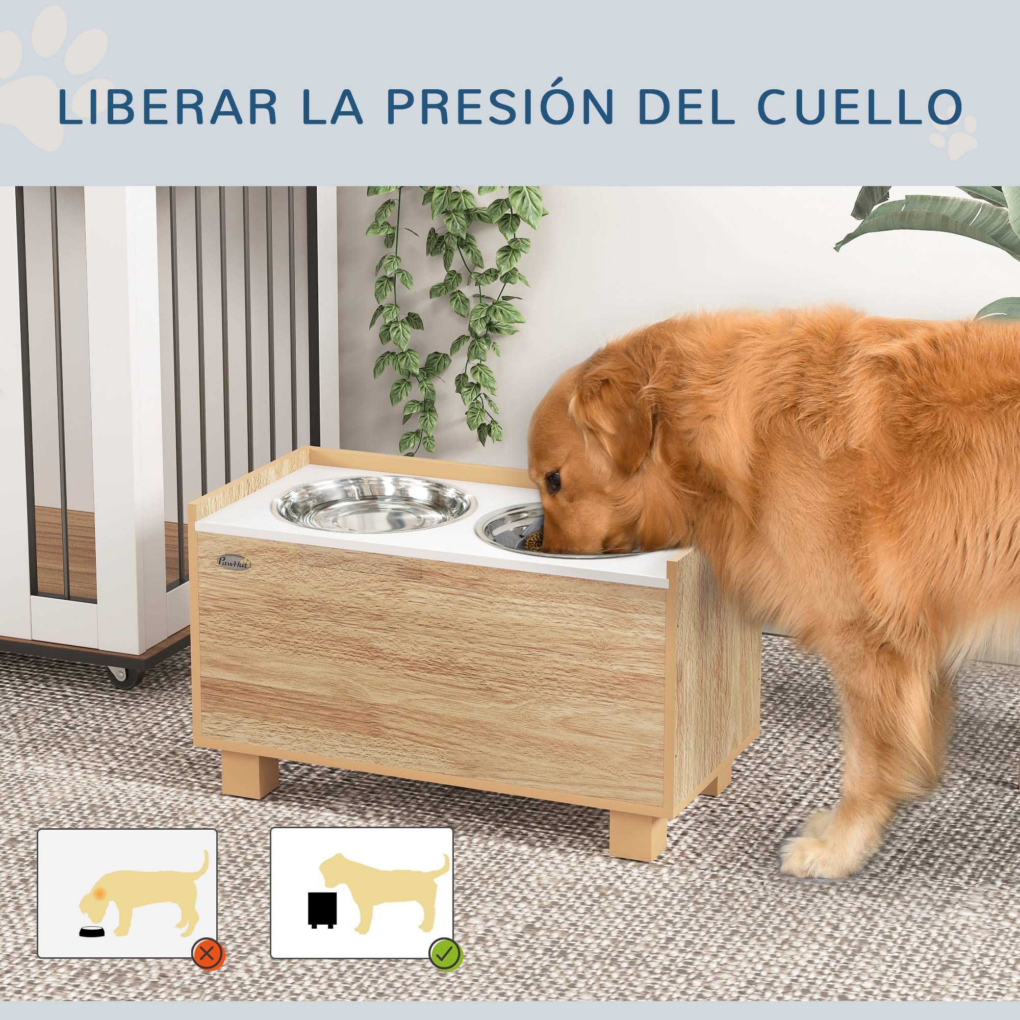 Gamelle surélevée pour chien avec distributeur de croquettes amovible, gamelle d'eau et gamelle de nourriture en acier inoxydable, finition chêne - Image 7