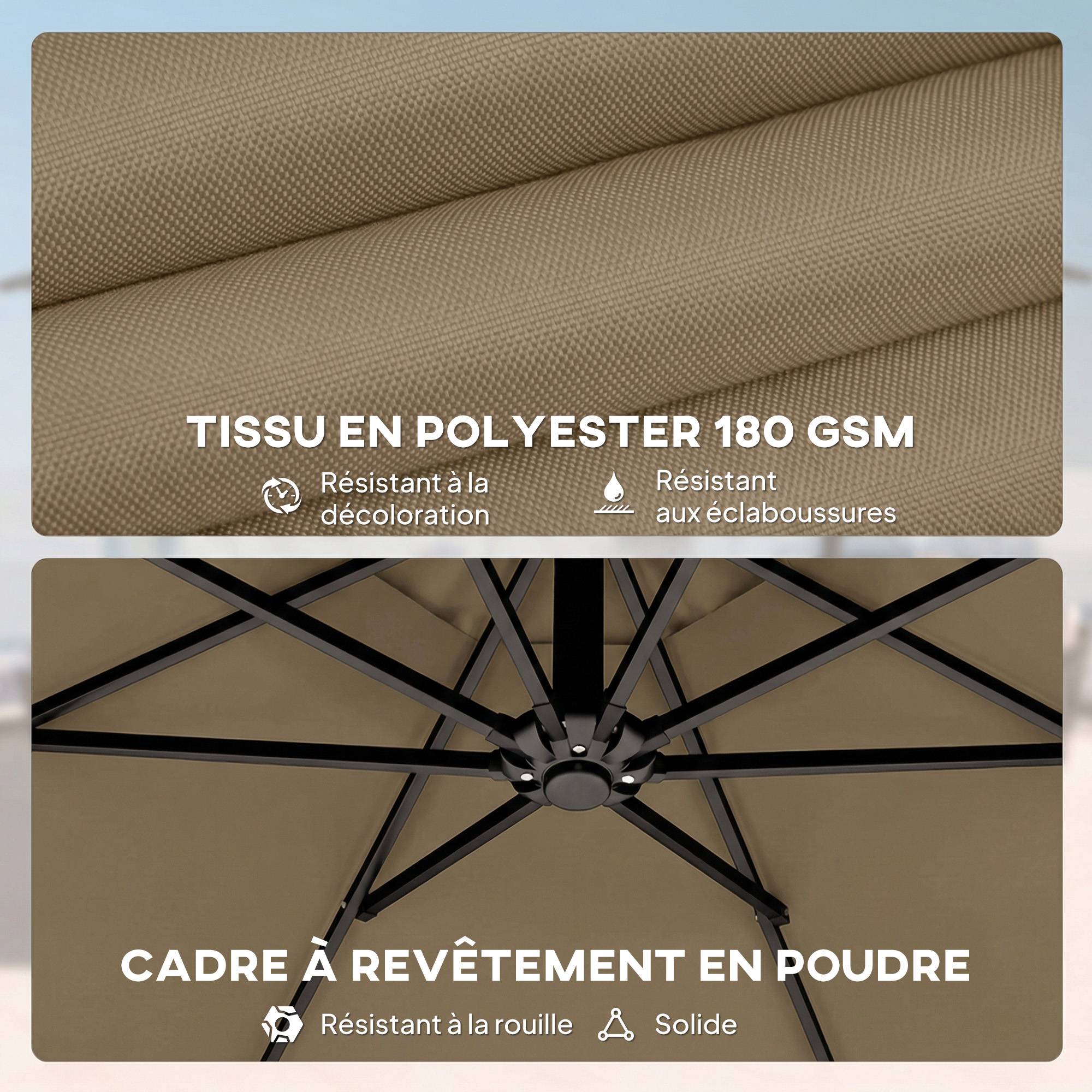 PANGIVO - Parasol déporté rond en polyester et métal kaki 300 x 300 x 235 cm - PANGIVO - Image 10