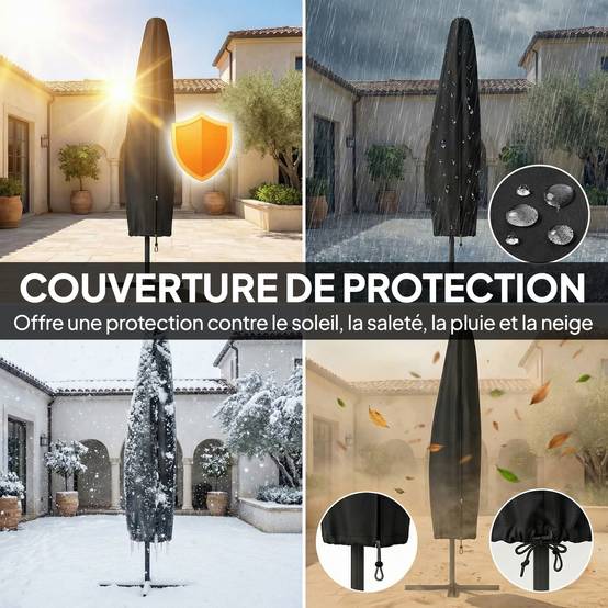 PANGIVO - Parasol déporté rond en polyester et métal kaki 300 x 300 x 235 cm - PANGIVO - Image 9
