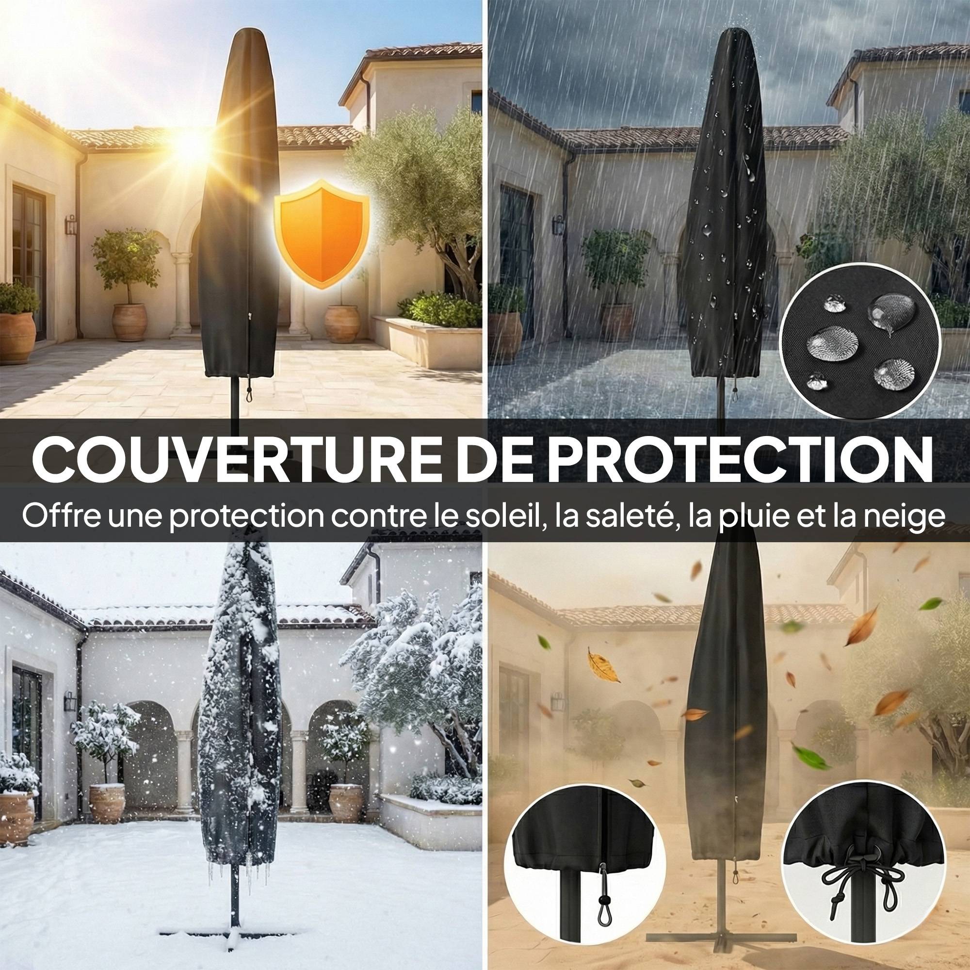 PANGIVO - Parasol déporté rond en polyester et métal kaki 300 x 300 x 235 cm - PANGIVO - Image 9