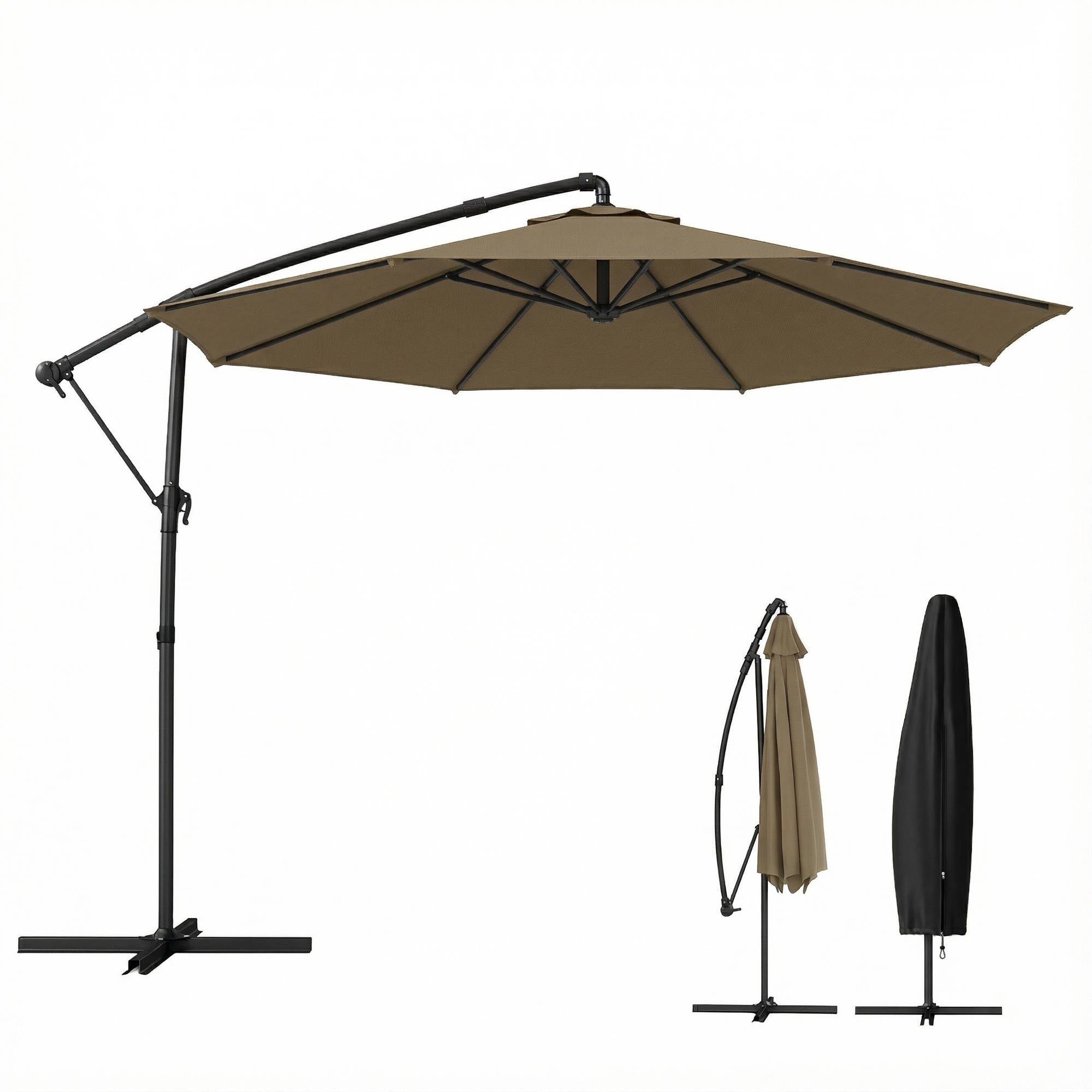 PANGIVO - Parasol déporté rond en polyester et métal kaki 300 x 300 x 235 cm - PANGIVO - Image 1