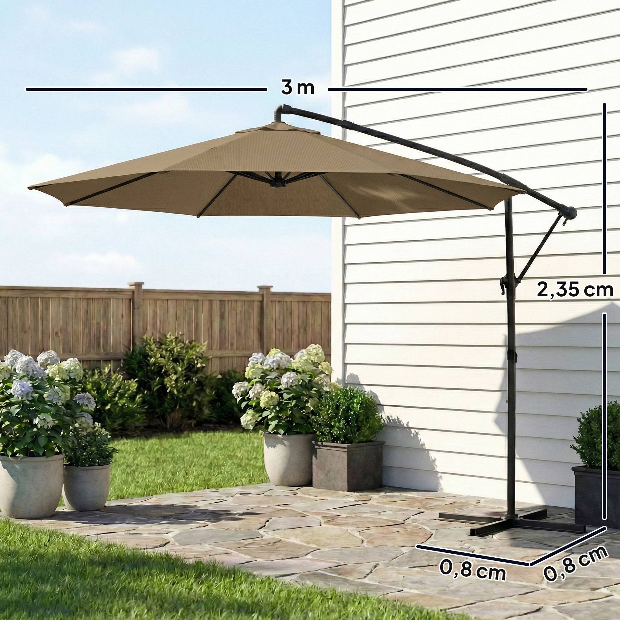PANGIVO - Parasol déporté rond en polyester et métal kaki 300 x 300 x 235 cm - PANGIVO - Image 5