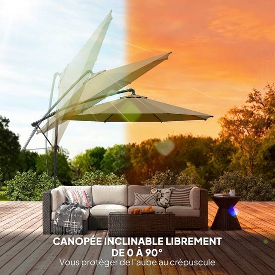 PANGIVO - Parasol déporté rond en polyester et métal kaki 300 x 300 x 235 cm - PANGIVO - Image 7