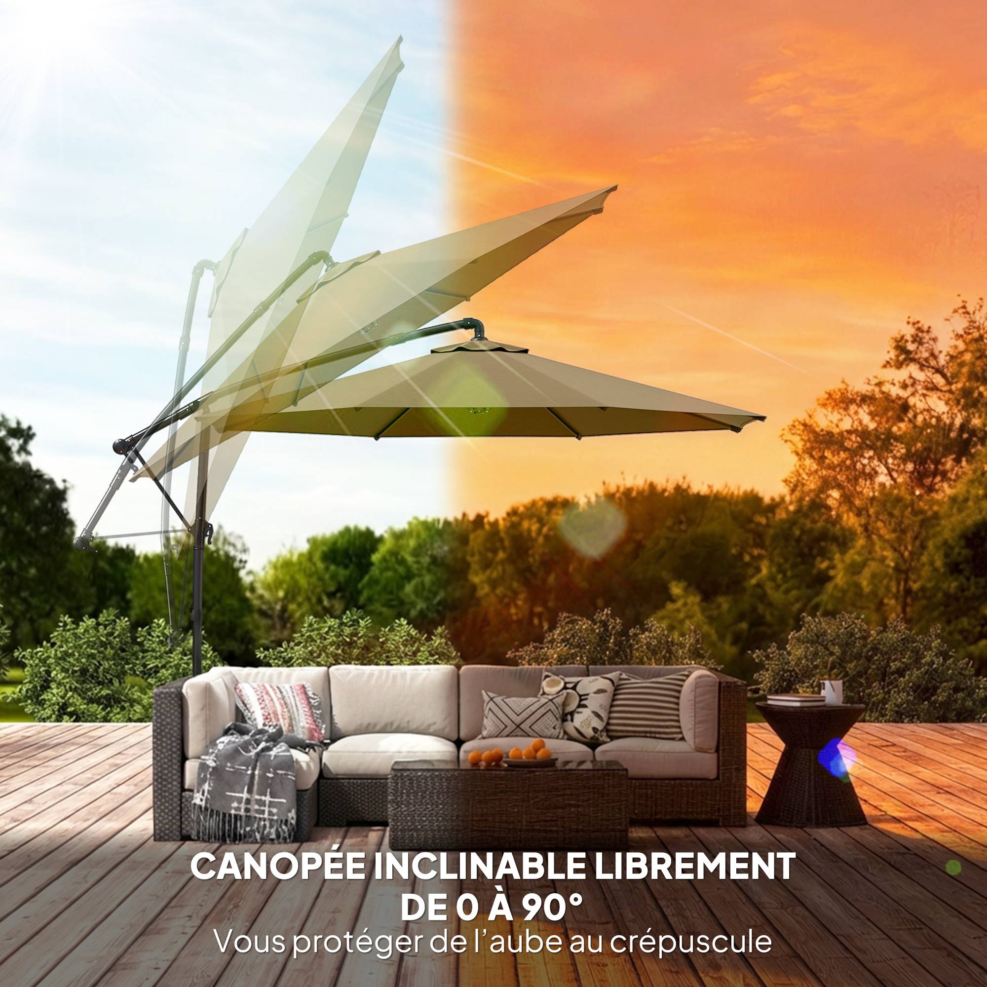 PANGIVO - Parasol déporté rond en polyester et métal kaki 300 x 300 x 235 cm - PANGIVO - Image 7