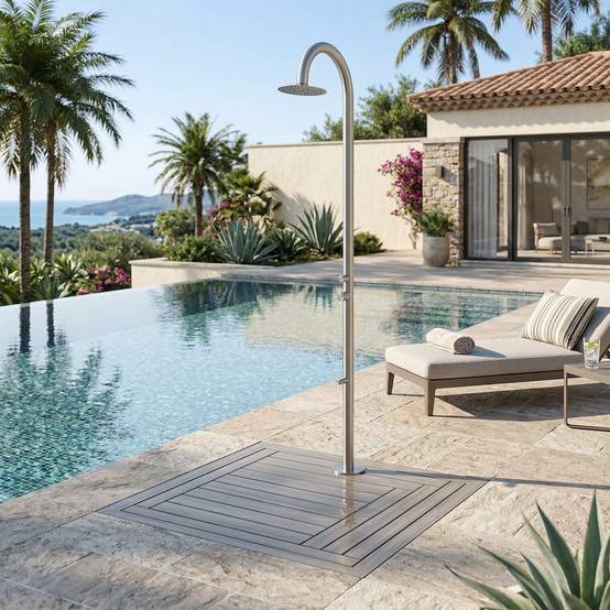Douche de piscine inox 316L eau chaudefroide pommeau anticalcaire - Image 1