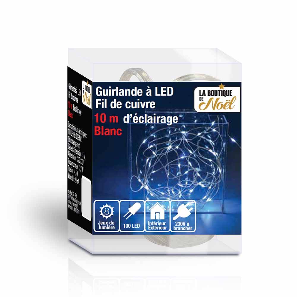 Guirlande lumineuse led fil cuivre électrique 10 mètres Blanc - Image 1