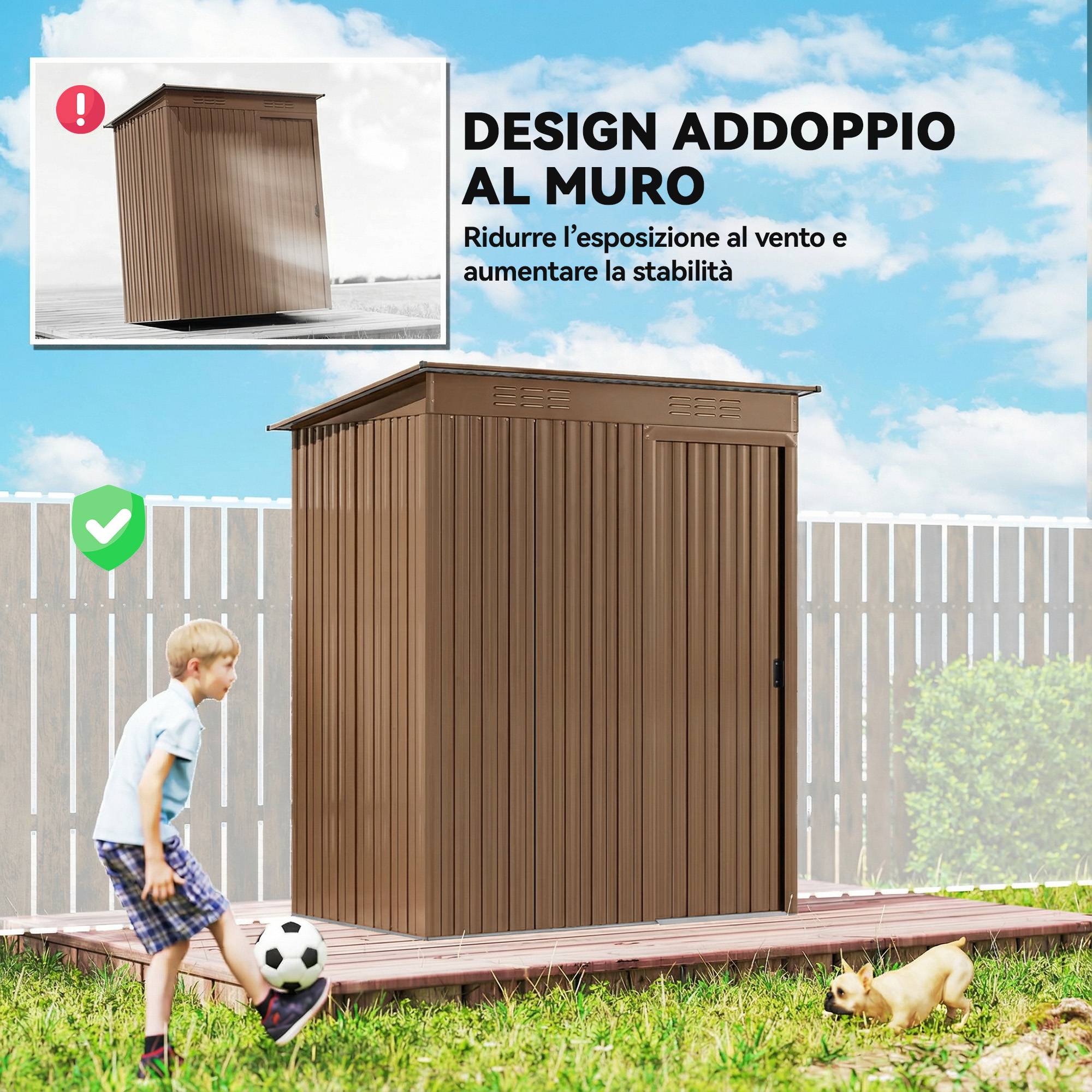 Abri de jardin acier galvanisé rangement extérieur porte coulissante 159x106x181cm marron - ComfortXL Outdoor Living - Image 8