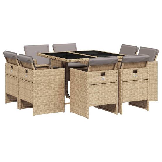 ComfortXL - Table et Chaises de Jardin 8 Personnes Encastrables Résine Tressée Beige Coussins Gris – ComfortXL Outdoor Living - Image 2