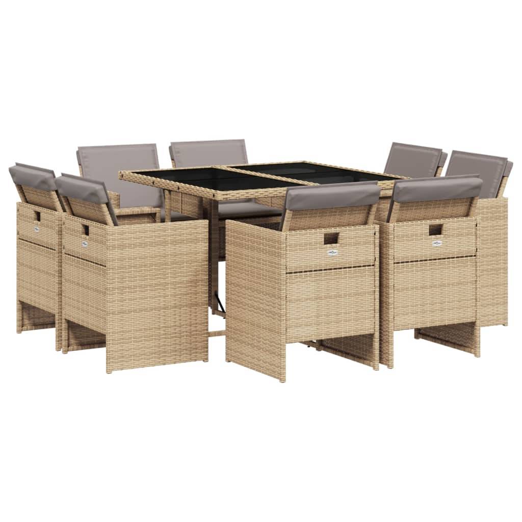 ComfortXL - Table et Chaises de Jardin 8 Personnes Encastrables Résine Tressée Beige Coussins Gris – ComfortXL Outdoor Living - Image 2