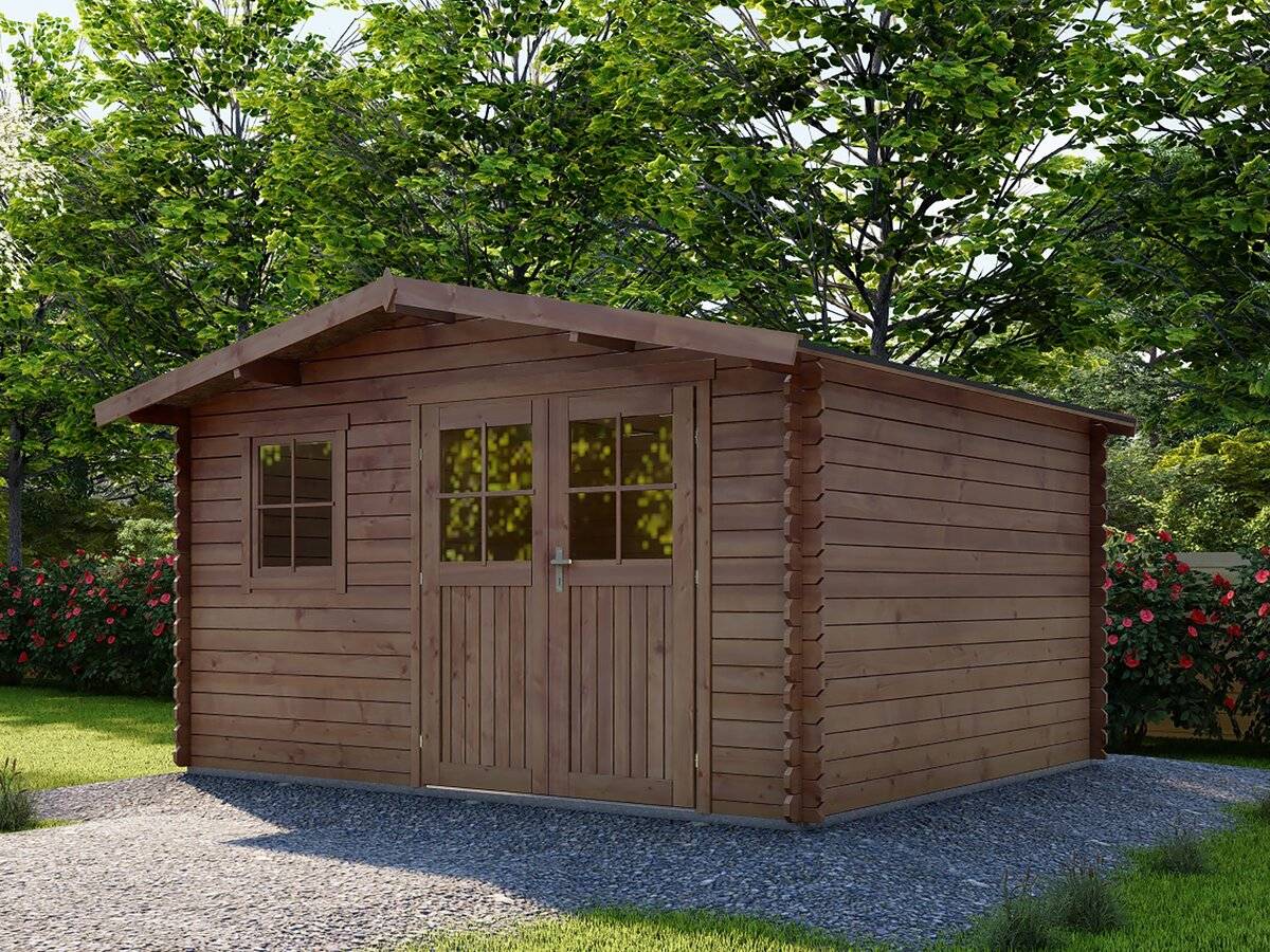 Abri de jardin bois traité 14 m² ép. 28 mm marron – Habitat et Jardin - Image 1