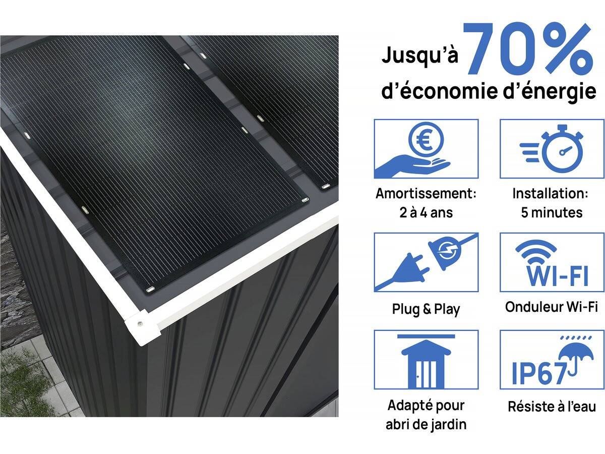 Habitat Et Jardin - Abri De Jardin Métal - "vegas" - 12.98 M² Avec Panneaux Solaires - Gris -habitat Et Jardin - Image 3