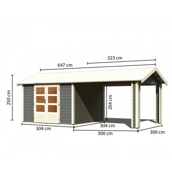 Abri de jardin bois massif gris 9,24m² avec auvent 300cm Karibu Theres 7 - Image 2