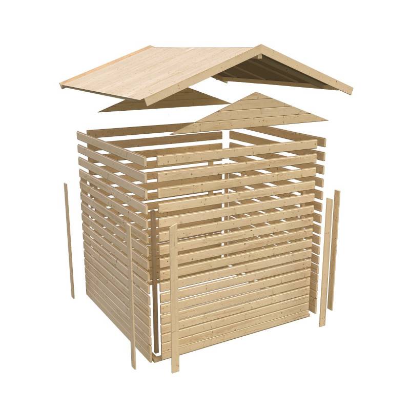 Abri de jardin bois massif gris 9,24m² avec auvent 300cm Karibu Theres 7 - Image 7