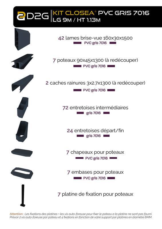 Closea - Kit cloture - Lame 16cm  - PVC Gris - LG: 9m x H: 1m13 Closea - Image 4