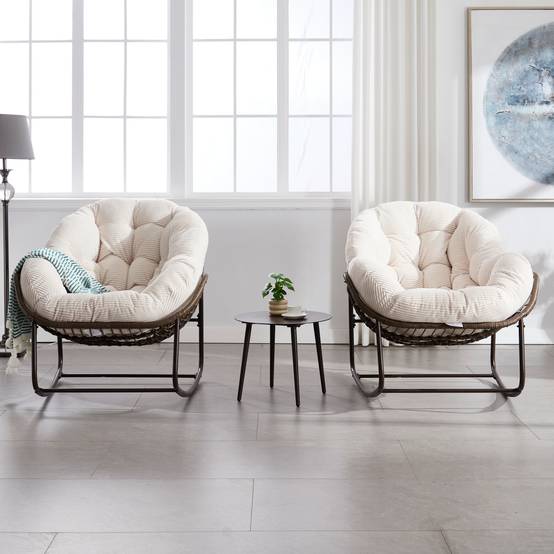 Fauteuil à Bascule Cocon Blanc en Résine Tressée avec Coussin pour Jardin et Salon Design Moderne - ComfortXL Outdoor Living - Image 7