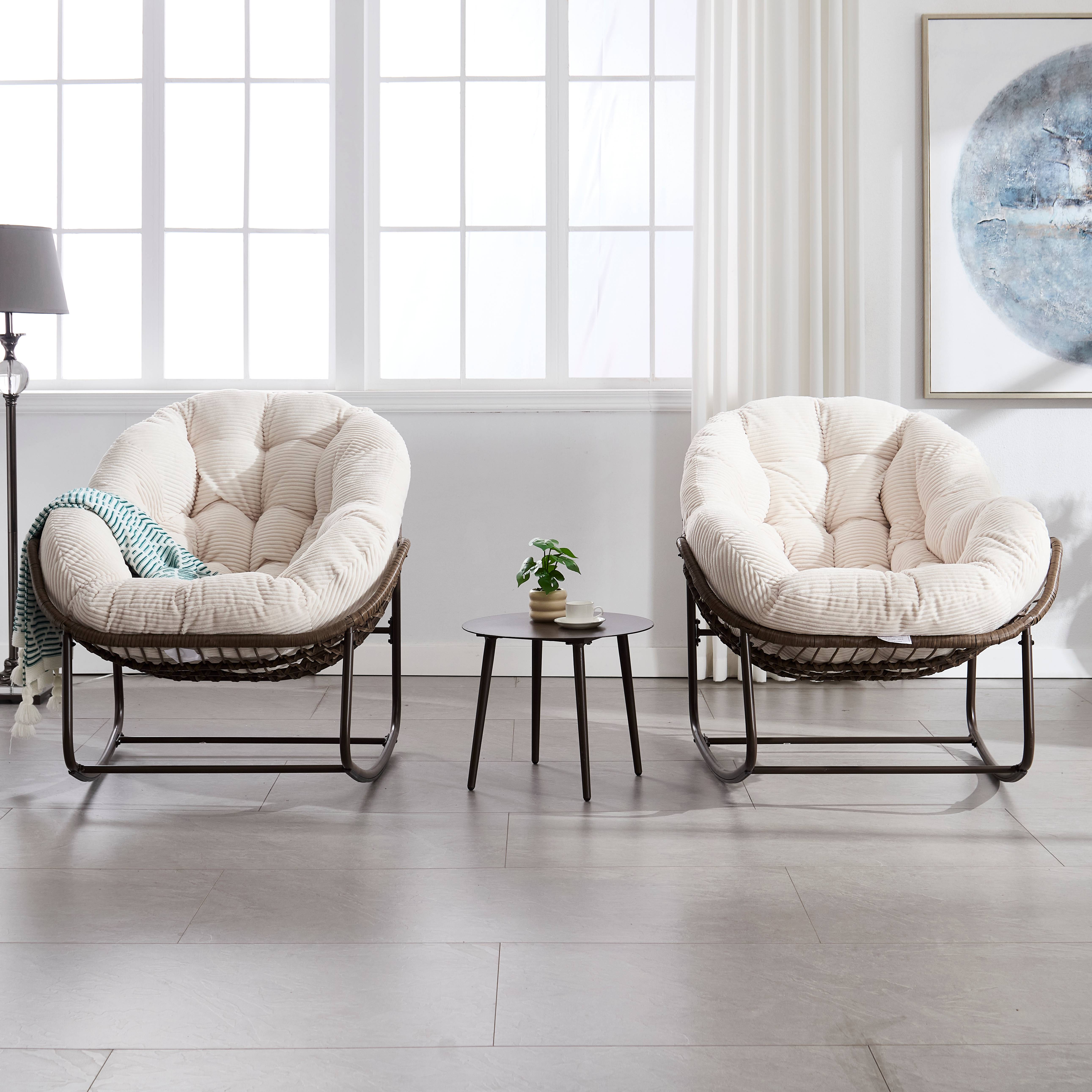 Fauteuil à Bascule Cocon Blanc en Résine Tressée avec Coussin pour Jardin et Salon Design Moderne - ComfortXL Outdoor Living - Image 7