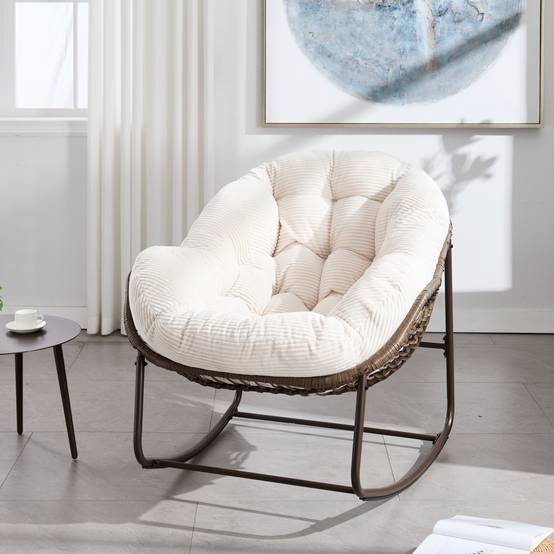 Fauteuil à Bascule Cocon Blanc en Résine Tressée avec Coussin pour Jardin et Salon Design Moderne - ComfortXL Outdoor Living - Image 9