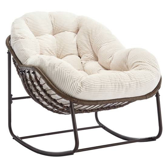 Fauteuil à Bascule Cocon Blanc en Résine Tressée avec Coussin pour Jardin et Salon Design Moderne - ComfortXL Outdoor Living - Image 1