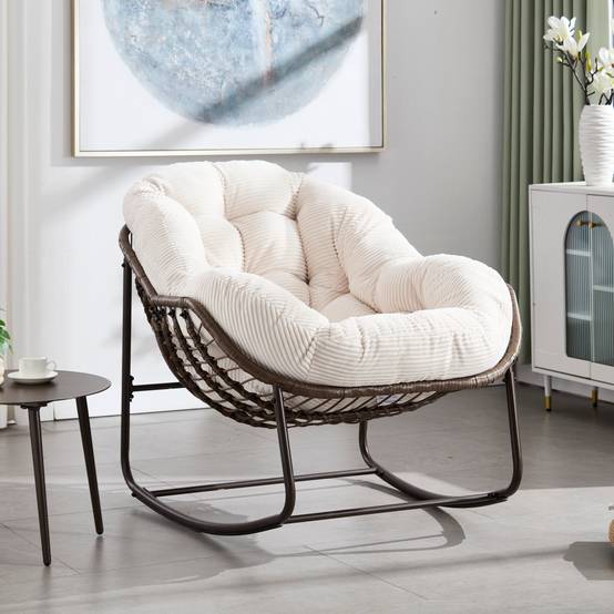 Fauteuil à Bascule Cocon Blanc en Résine Tressée avec Coussin pour Jardin et Salon Design Moderne - ComfortXL Outdoor Living - Image 2