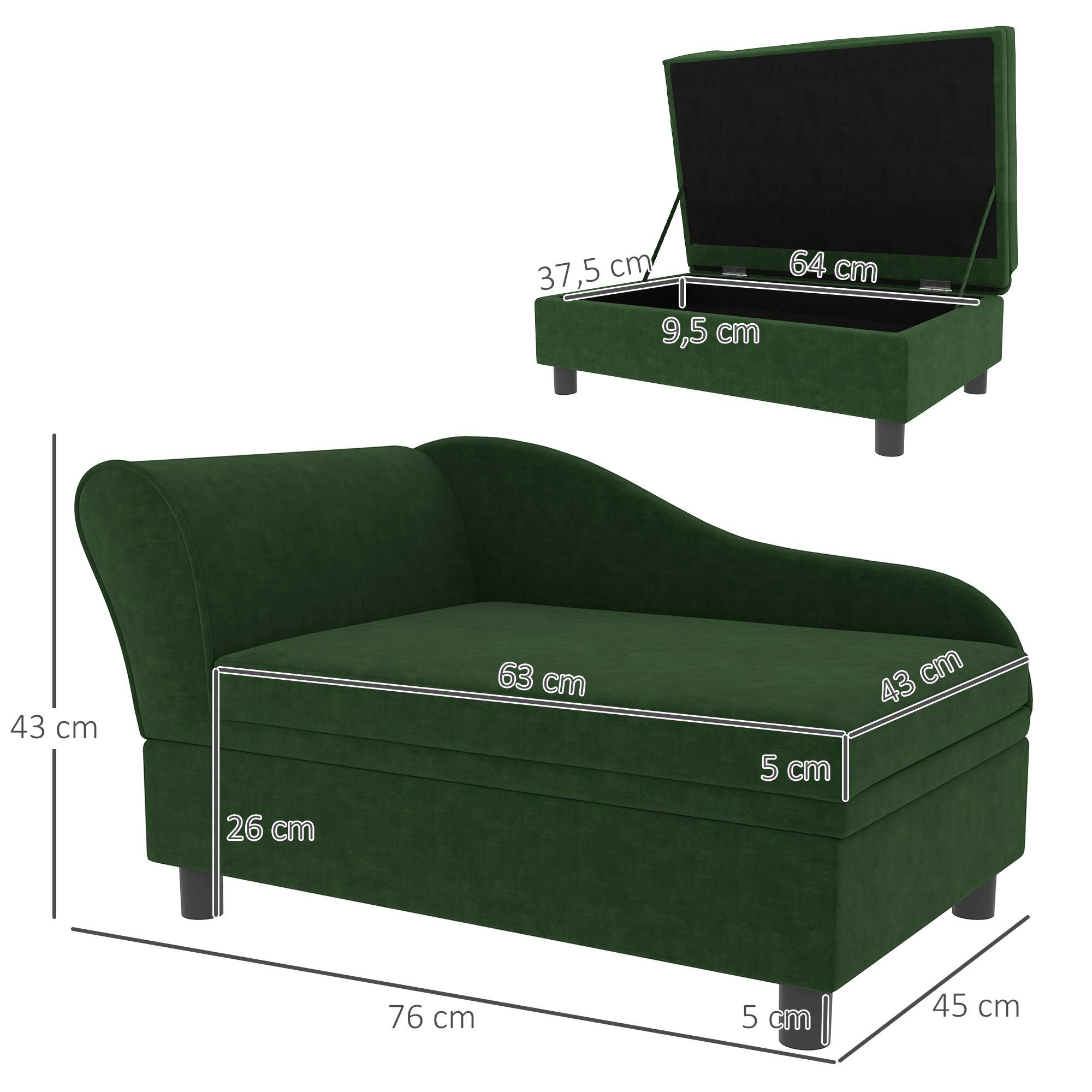 Canapé chien chat sur pied avec coffre de rangement style moderne coussin d'assise amovible 76 x 45 x 43 cm vert - Image 5