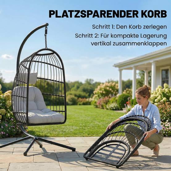Fauteuil suspendu résine tressée gris 105 x 101 x 196 cm - PANGIVO - Image 7