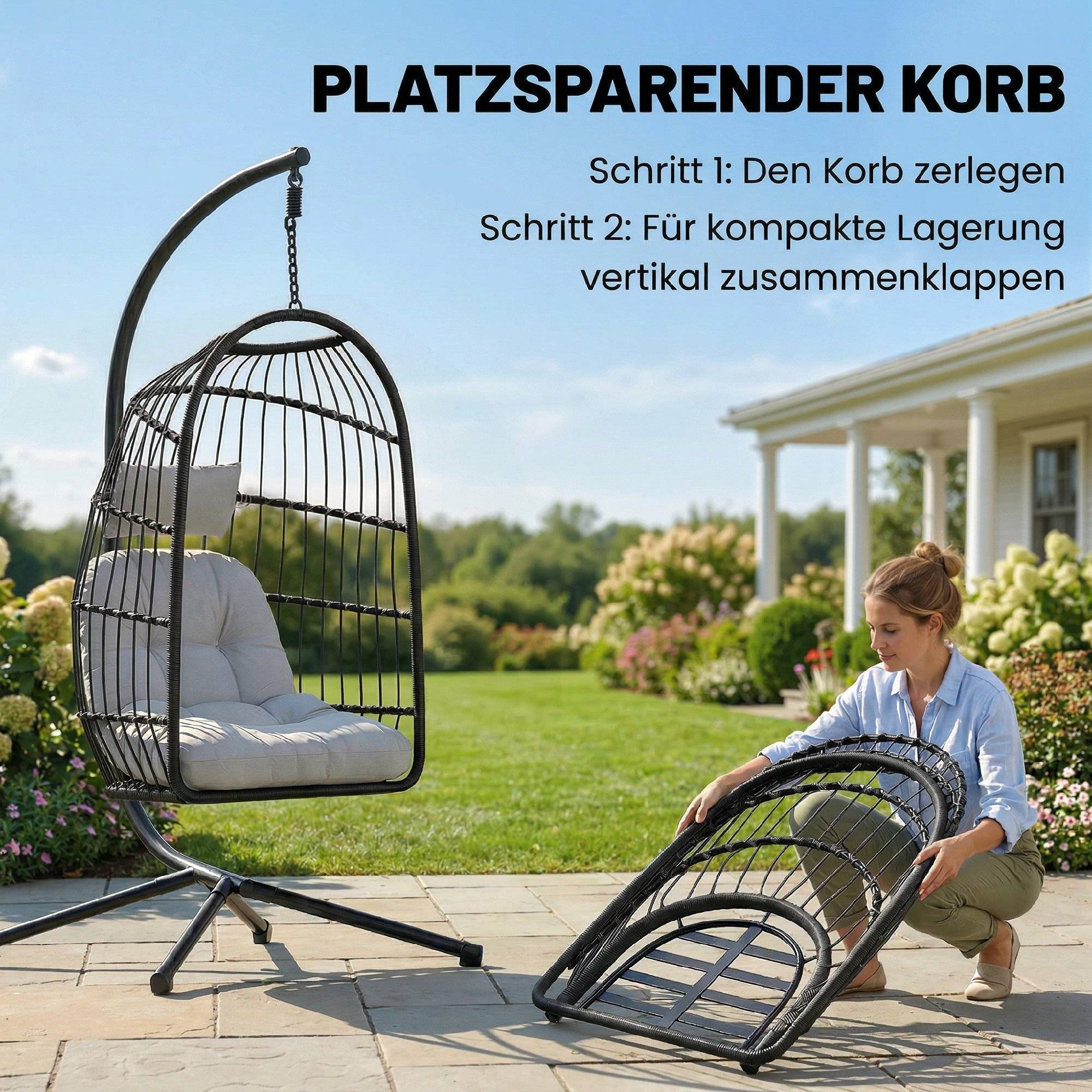 Fauteuil suspendu résine tressée gris 105 x 101 x 196 cm - PANGIVO - Image 7