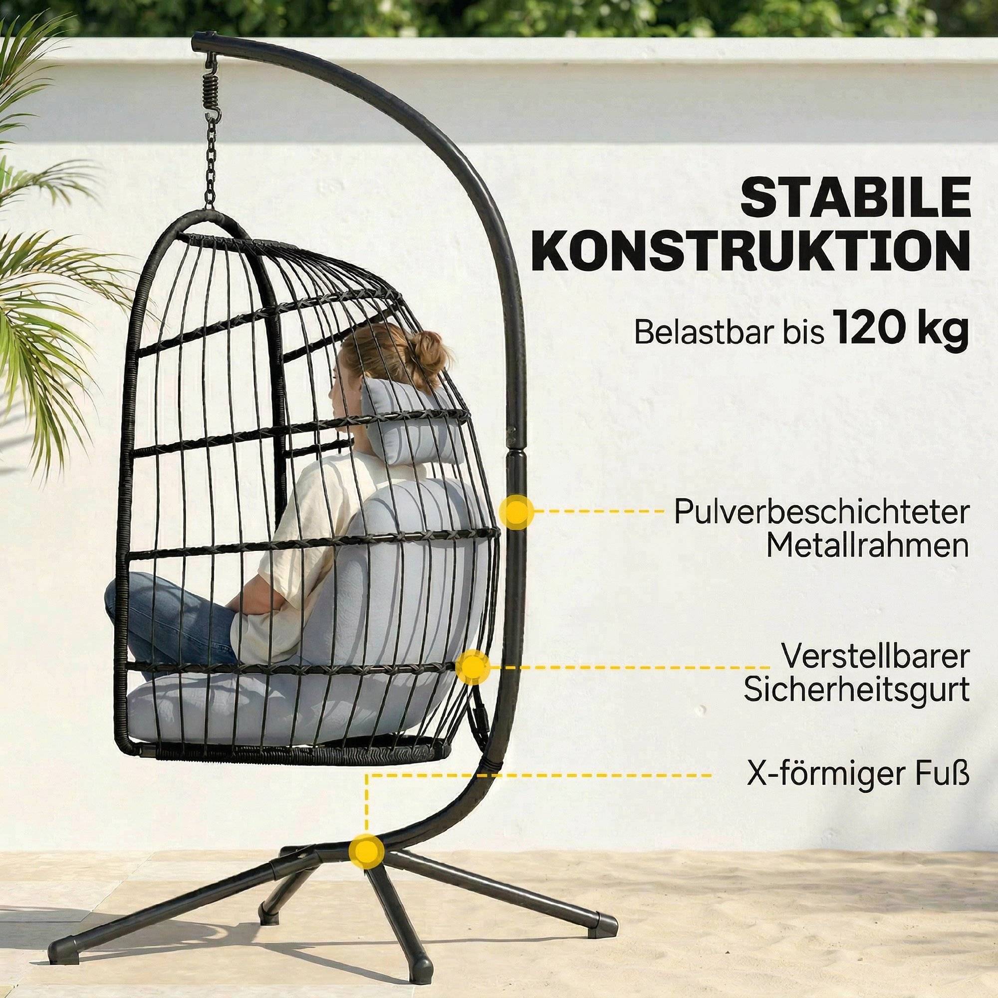 Fauteuil suspendu résine tressée gris 105 x 101 x 196 cm - PANGIVO - Image 6