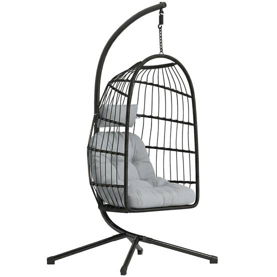 Fauteuil suspendu résine tressée gris 105 x 101 x 196 cm - PANGIVO - Image 1