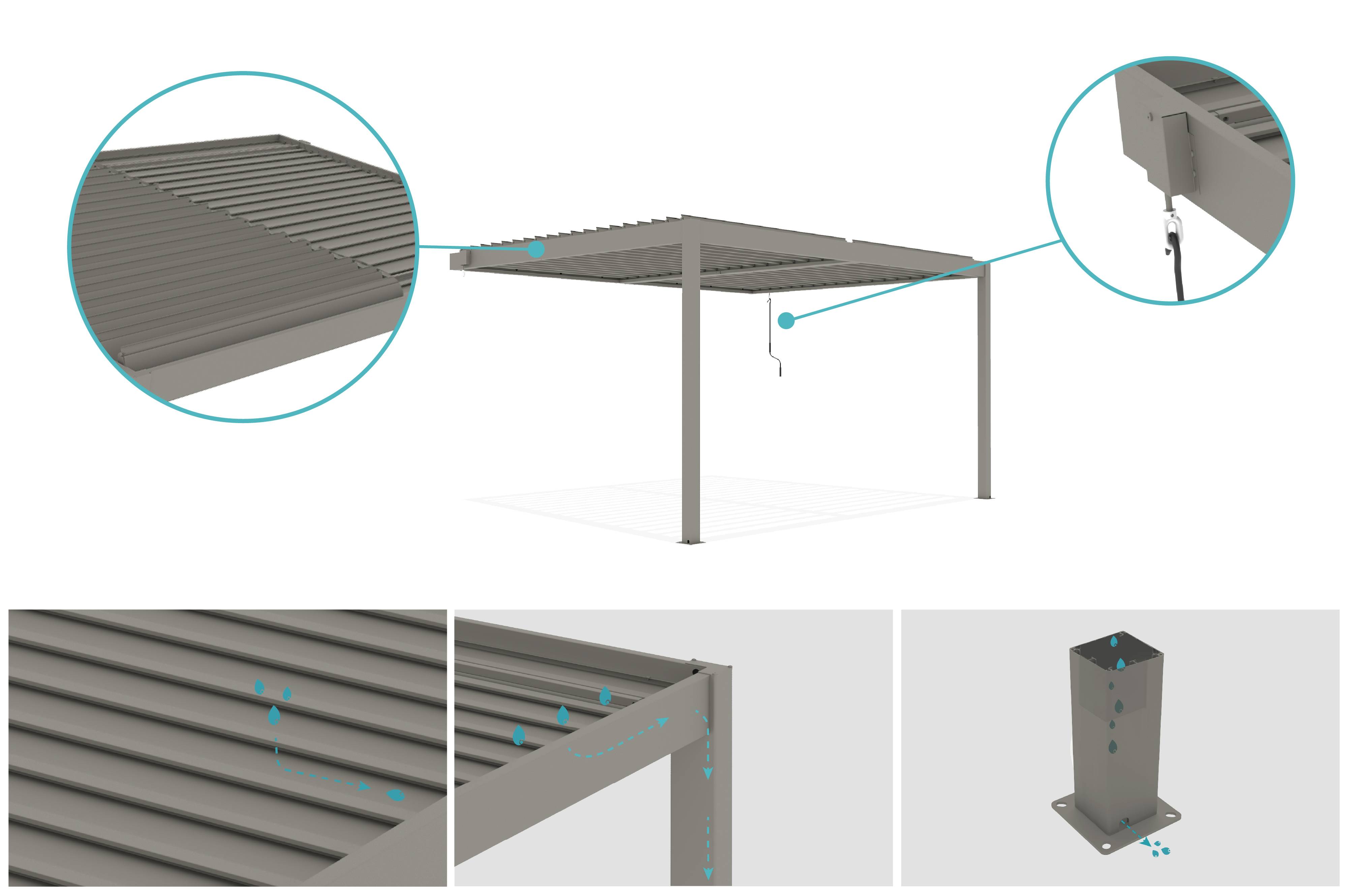Pergola bioclimatique adossée 4x3 m PIANA aluminium taupe - lames orientables - Image 6