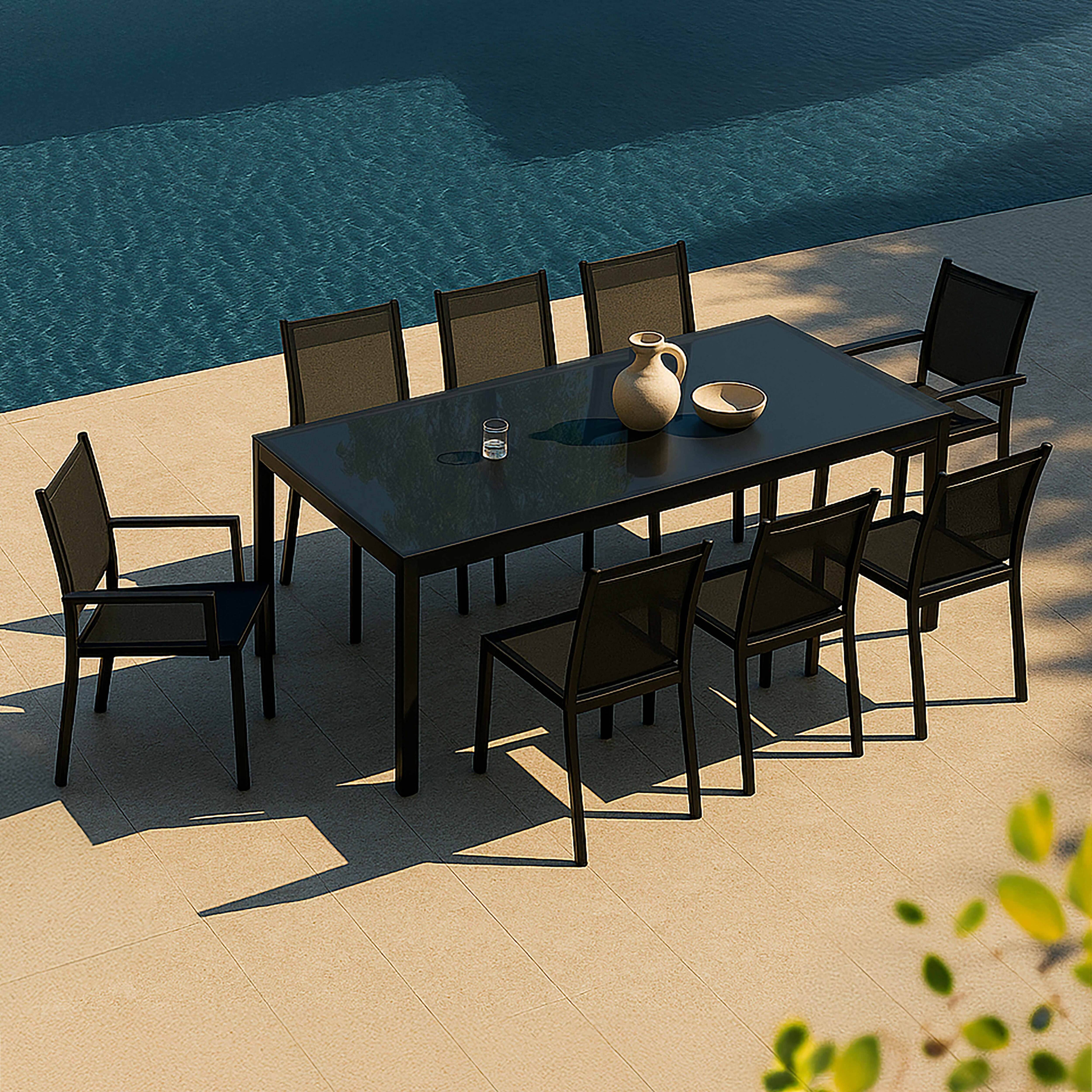 Oviala - Ensemble table de jardin et 8 chaises en aluminium gris anthracite - Oviala - Image 2