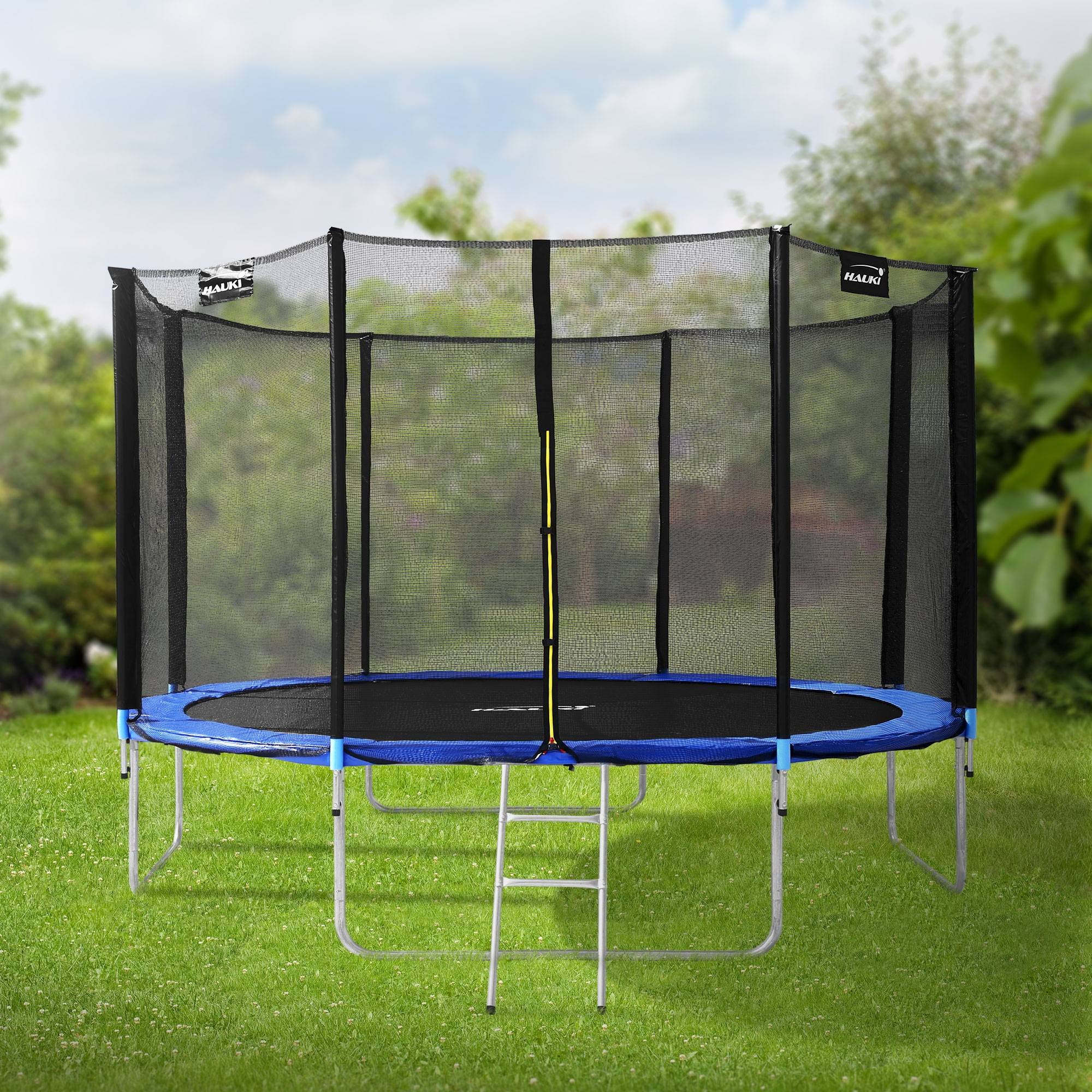 Trampoline de jardin avec filet de sécurité et échelle set complet bleu Ø 427 cm - Image 9