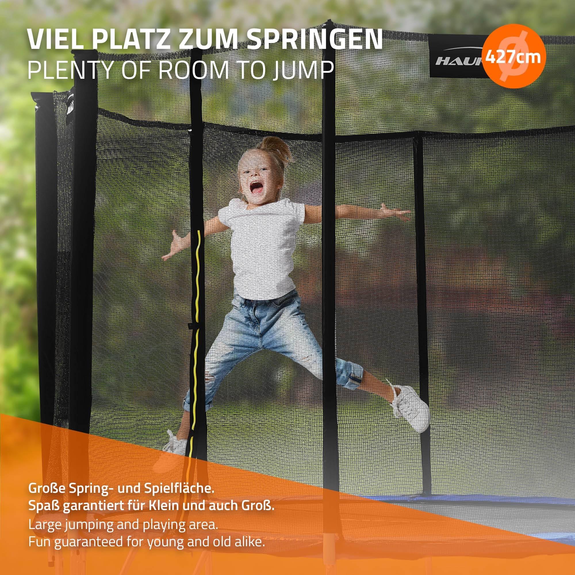 Trampoline de jardin avec filet de sécurité et échelle set complet bleu Ø 427 cm - Image 6